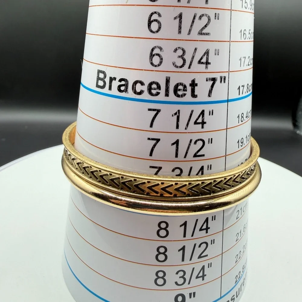 Gold Tone Set of 2 Bangle Bracelets Chevron Pattern Boho Stack Statement Gift